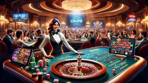 Blackjack စားပွဲဝိုင်းနှင့် ကဒ်ကစားနေသောမြင်ကွင်း